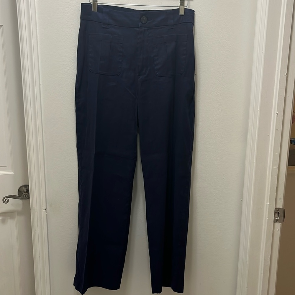 Nicole Miller NWOT  Women’s Navy Linen Blend Pants‎ SZ 10 Wide Leg Front Pockets